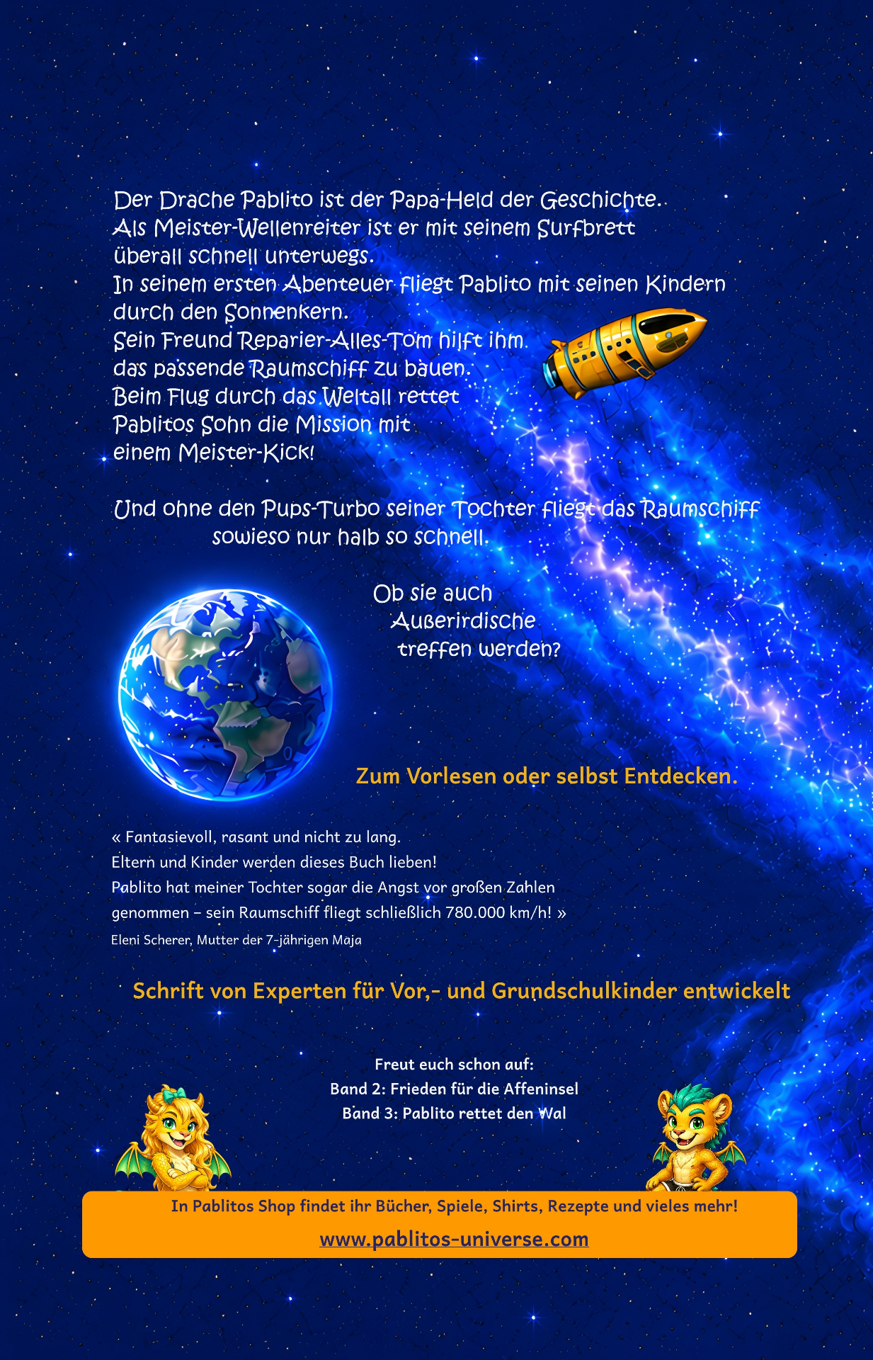 Pablitos Reise zum Sonnenkern — Buchcover Rückseite