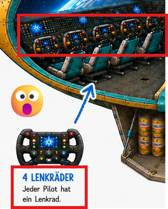 Fünf Lenkräder im Cockpit statt vier