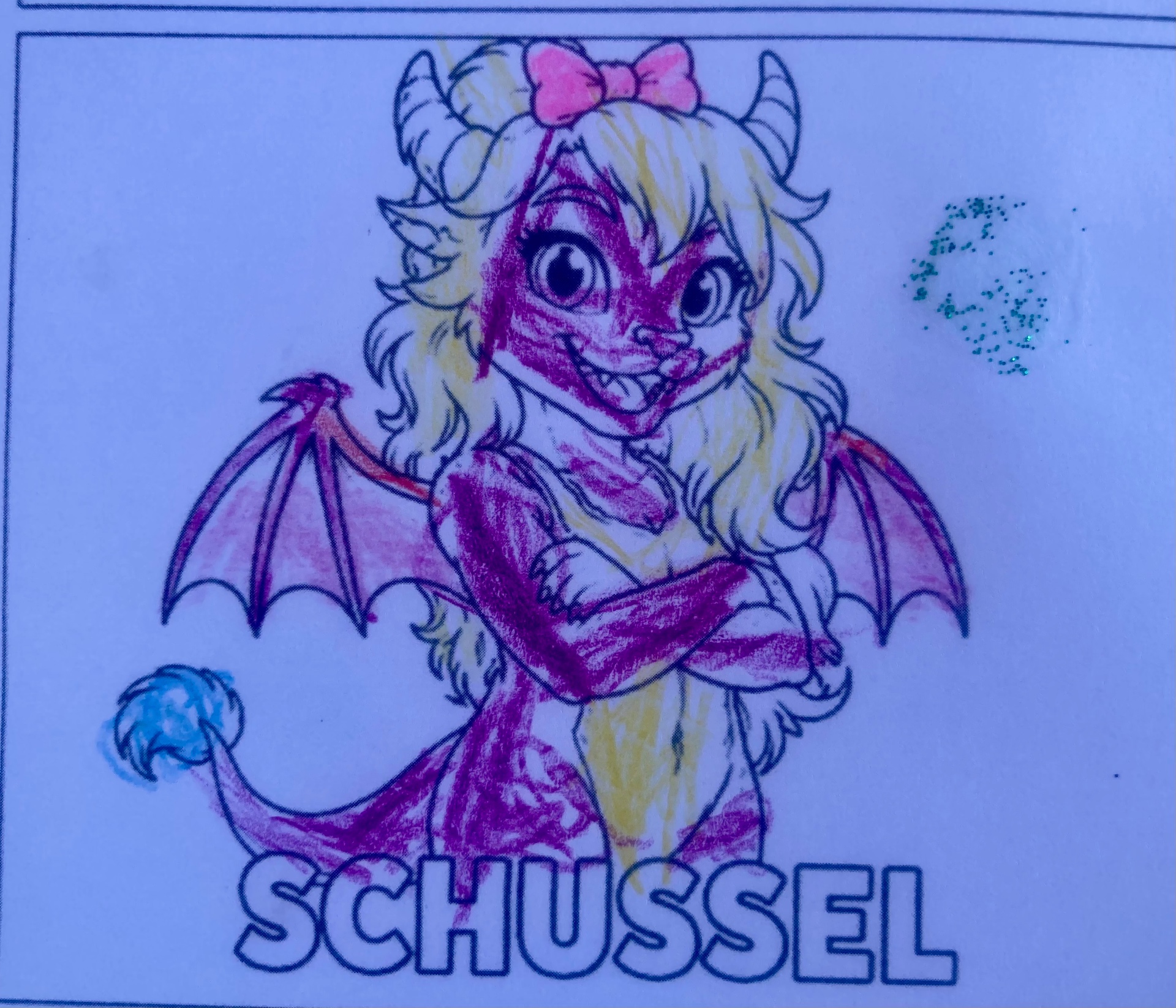 Schussel-Ausmalbild in Lila und Gelb